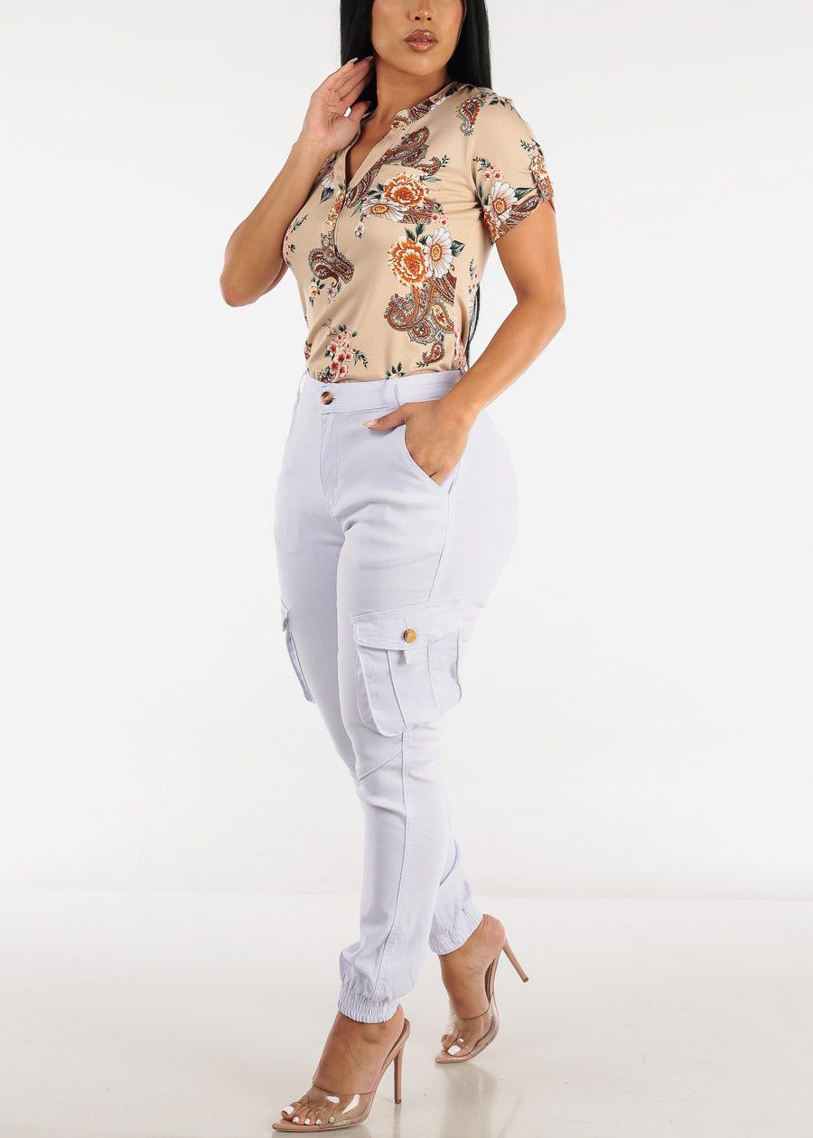 White High Waist Hyper Stretch Cargo Jogger Pants sold by Moda product image thumbnail 2