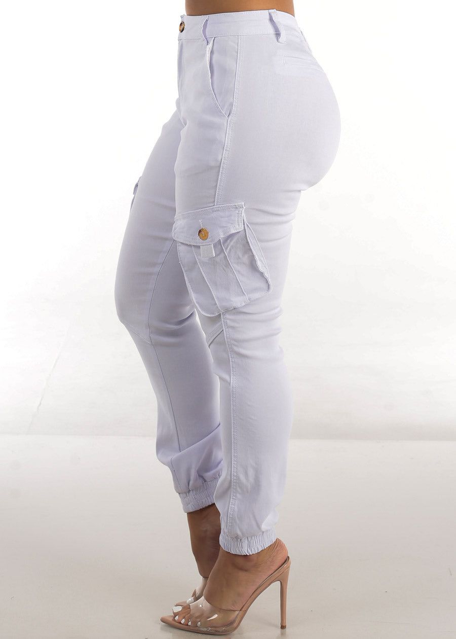 White High Waist Hyper Stretch Cargo Jogger Pants sold by Moda product image thumbnail 3