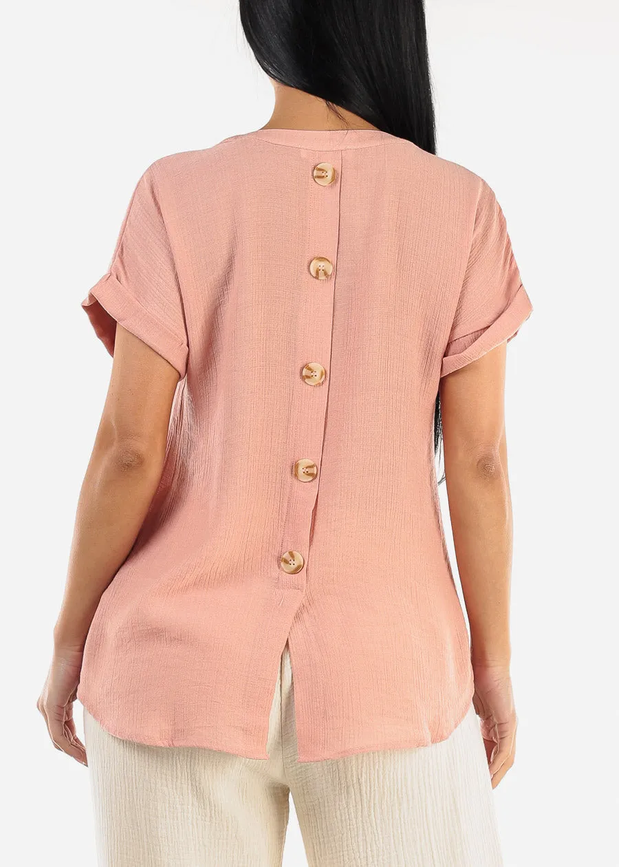 Gauze Cap Sleeve Shirt Rose w Back Buttons sold by Moda product image thumbnail 4