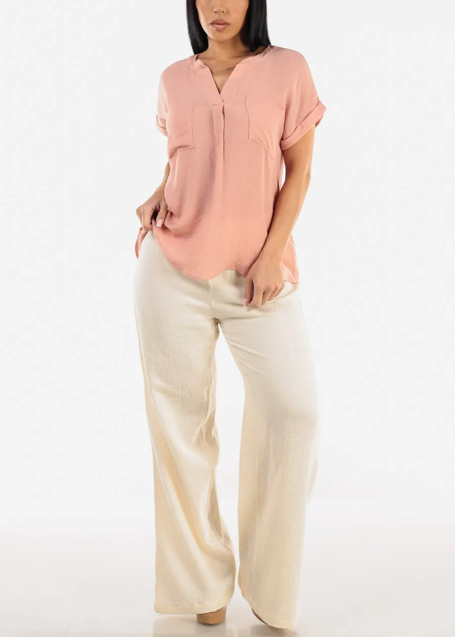 Gauze Cap Sleeve Shirt Rose w Back Buttons sold by Moda product image thumbnail 2