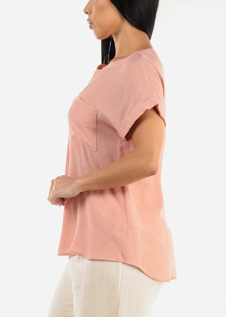 Gauze Cap Sleeve Shirt Rose w Back Buttons sold by Moda product image thumbnail 3