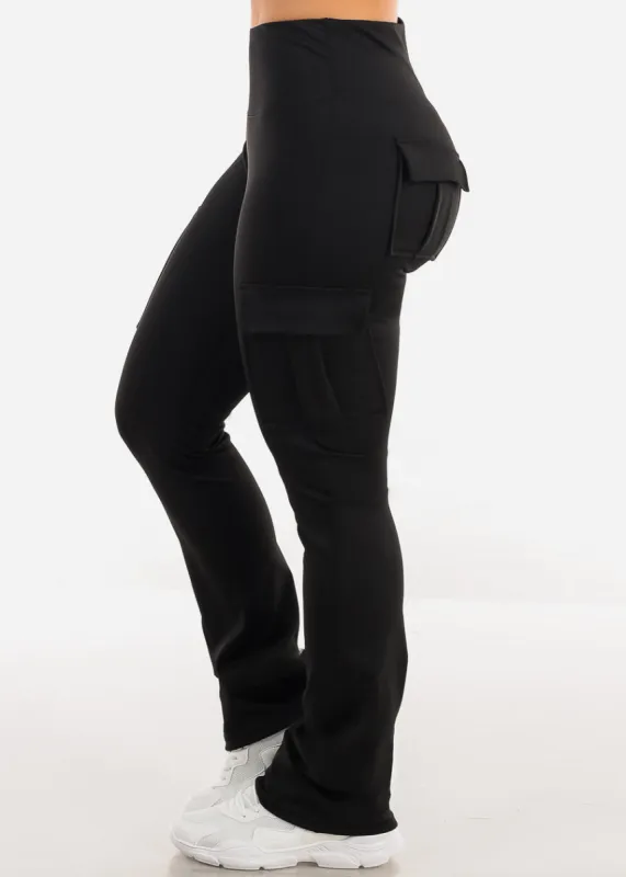 Black Workout Bootcut Cargo Pants made by Moda