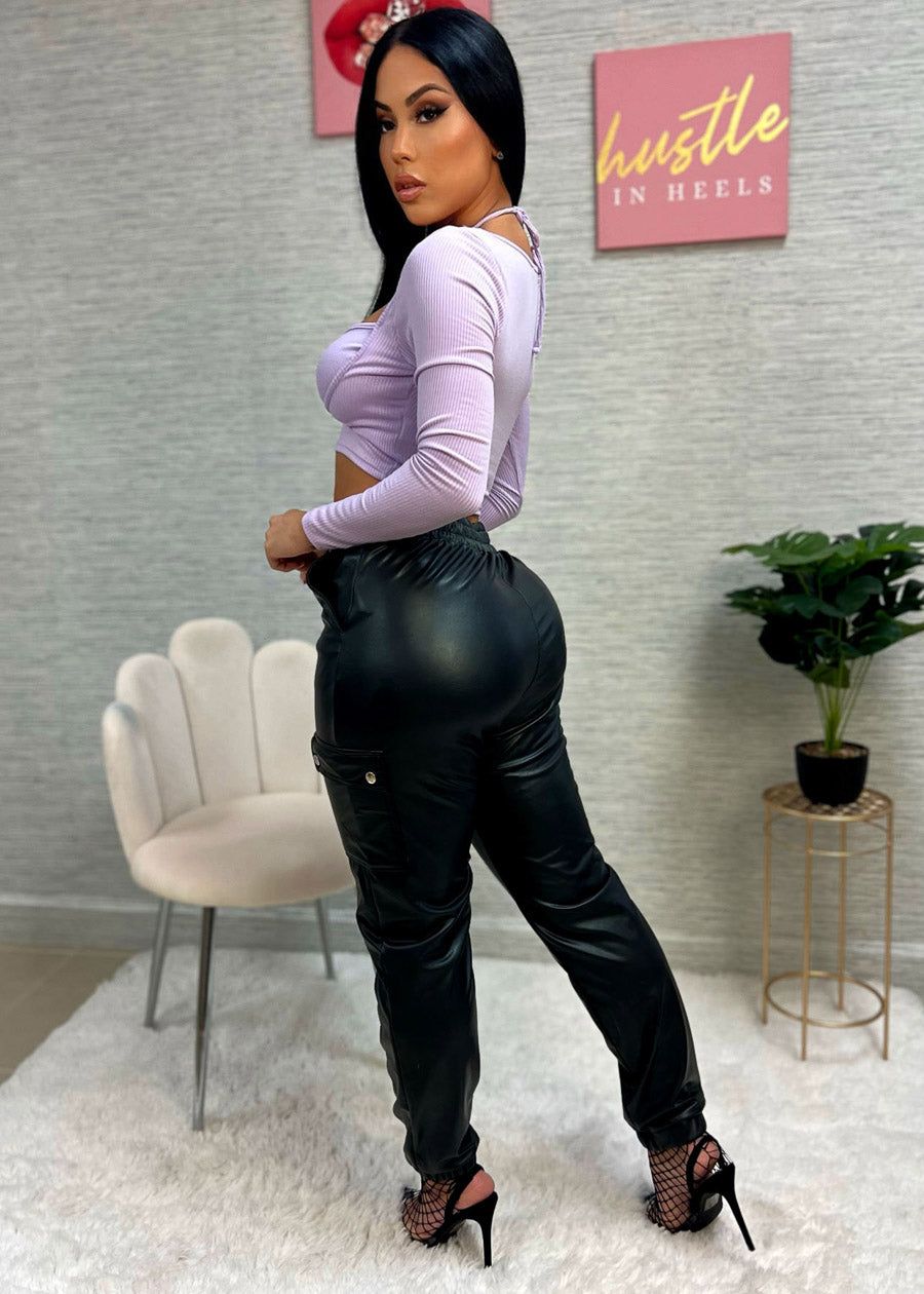 Long Sleeve Tie Back Cut Out Crop Top Lavender sold by Moda product image thumbnail 2