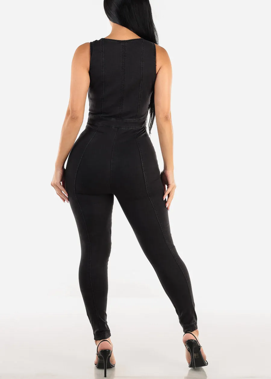 Sleeveless Zip Up Black Denim Jumpsuit sold by Moda product image thumbnail 3
