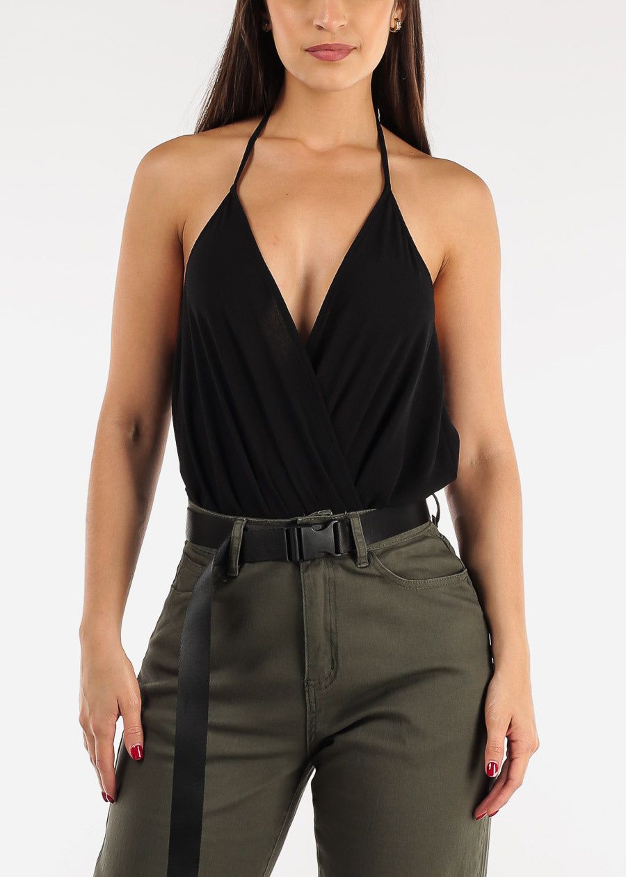 Black Wrap Front Halter Thong Bodysuit sold by Moda product image thumbnail 2