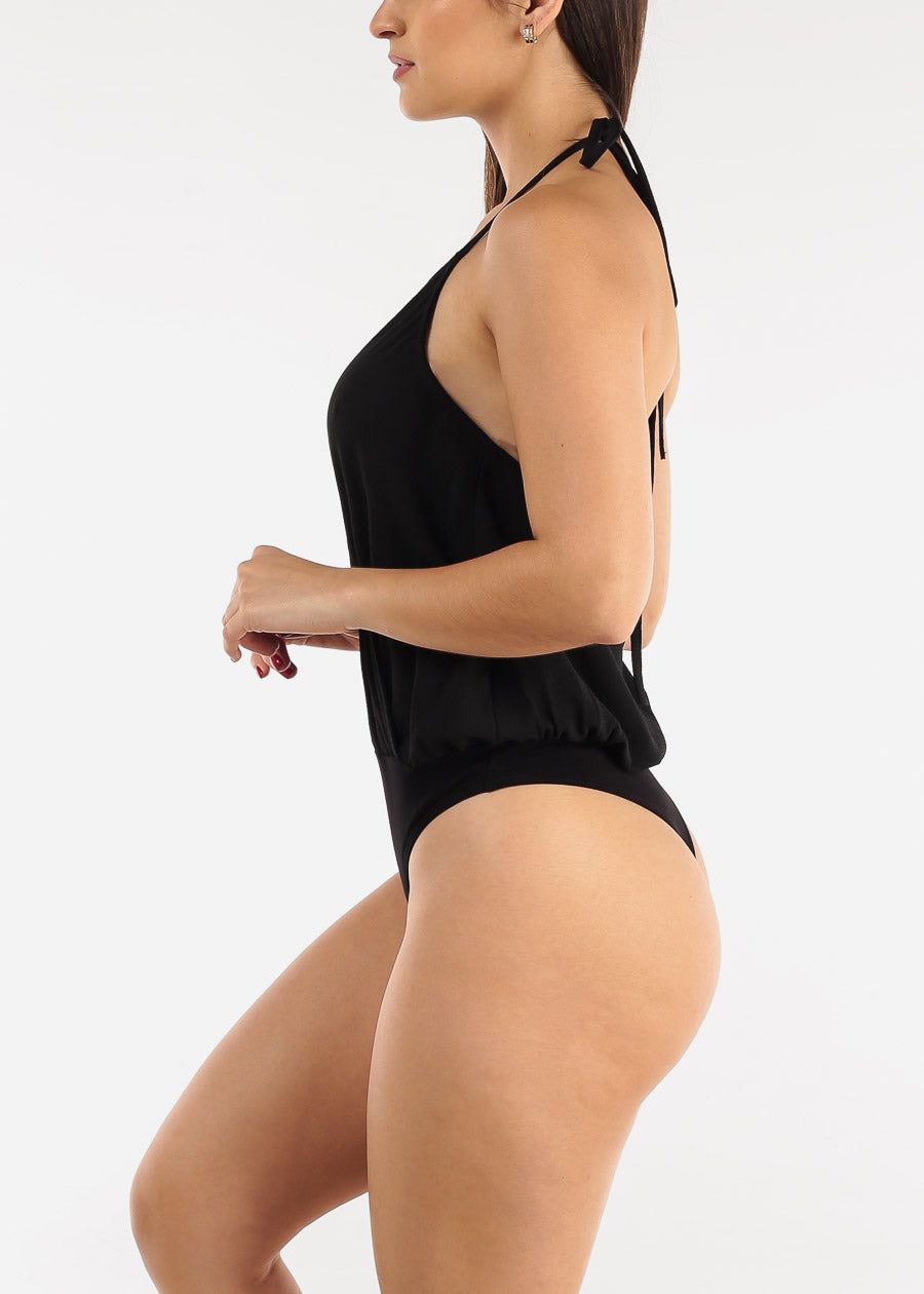 Black Wrap Front Halter Thong Bodysuit sold by Moda product image thumbnail 3