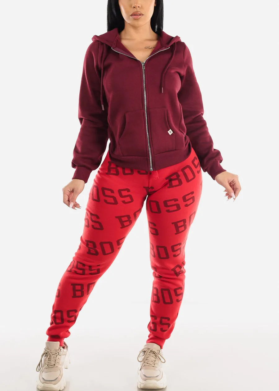 Fleece Drawstring Waist Jogger Sweatpants Red "Boss" sold by Moda product image thumbnail 2