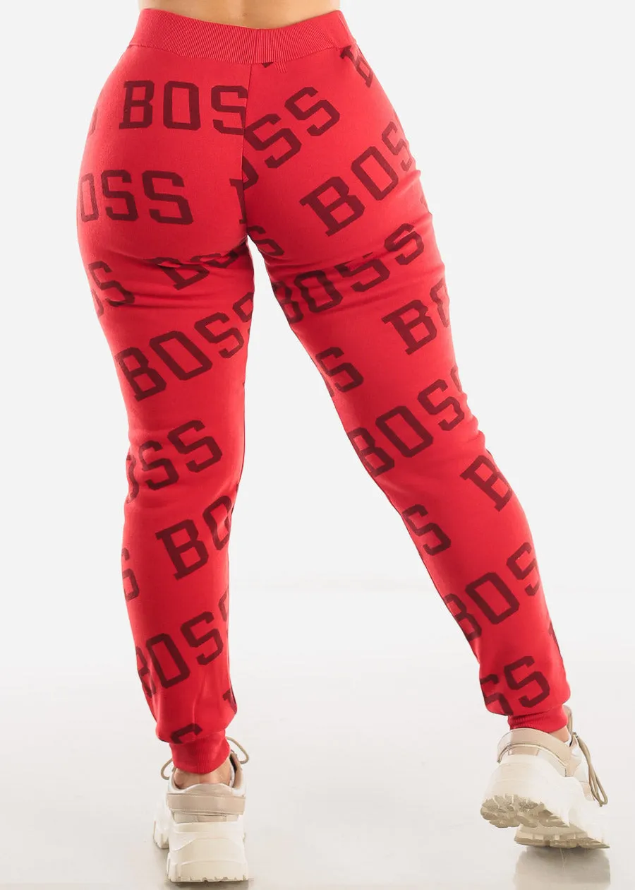 Fleece Drawstring Waist Jogger Sweatpants Red "Boss" sold by Moda product image thumbnail 4