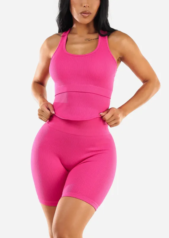 Matching Workout Set w Scrunch Bottoms (2pc Set) Hot Pink sold by Moda