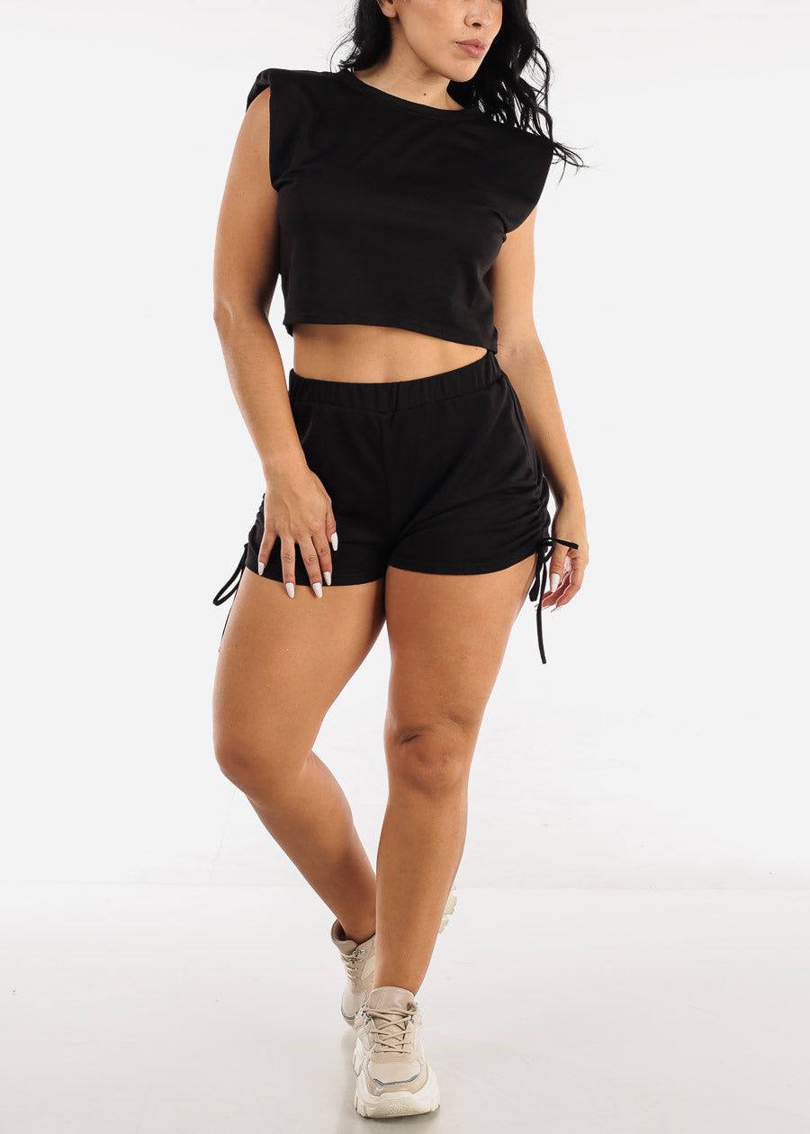 Black Sleeveless Crop Top & High Waisted Shorts (2 PCE SET) sold by Moda product image thumbnail 2