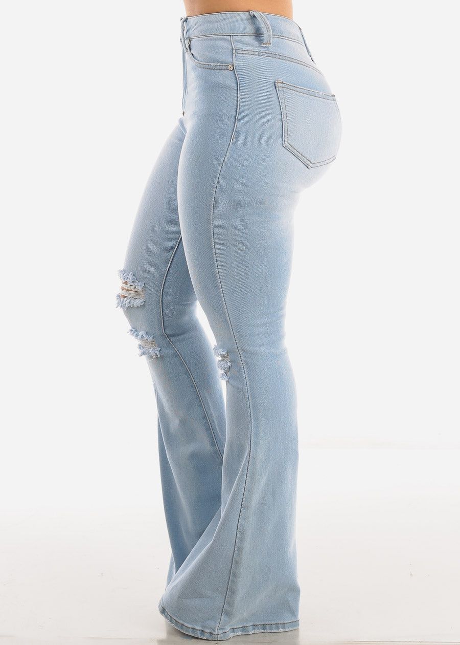 Ripped Light Blue High Waisted Flared Bell Bottom Jeans sold by Moda product image thumbnail 3