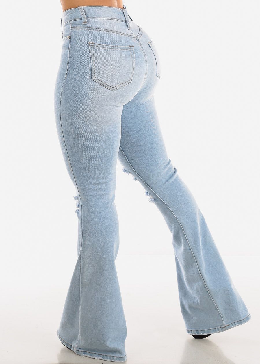 Ripped Light Blue High Waisted Flared Bell Bottom Jeans sold by Moda product image thumbnail 4