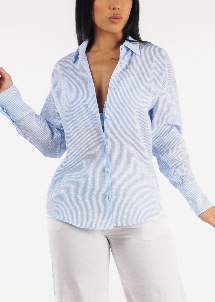 Striped Blue Button Down Shirt & Bralette (2 PCE SET) sold by Moda product image thumbnail 7