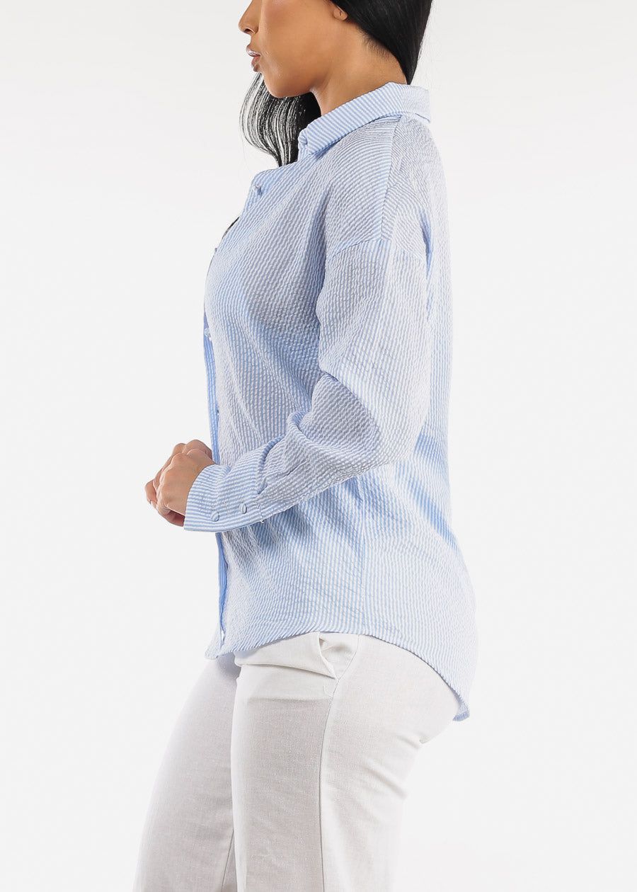 Striped Blue Button Down Shirt & Bralette (2 PCE SET) sold by Moda product image thumbnail 4