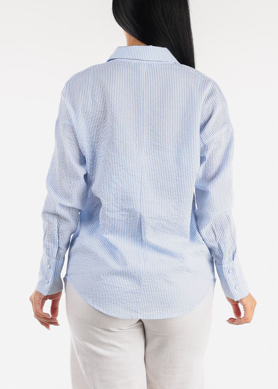 Striped Blue Button Down Shirt & Bralette (2 PCE SET) sold by Moda product image thumbnail 5