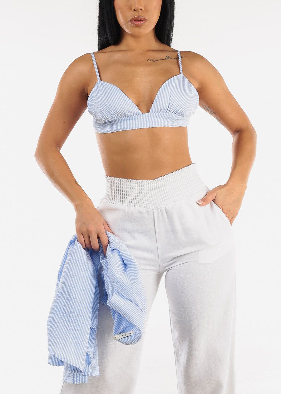 Striped Blue Button Down Shirt & Bralette (2 PCE SET) sold by Moda product image thumbnail 6