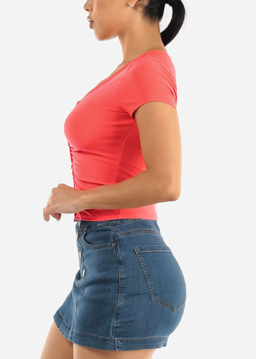 Vneck Button Up Ruched Top Neon Orange sold by Moda product image thumbnail 3