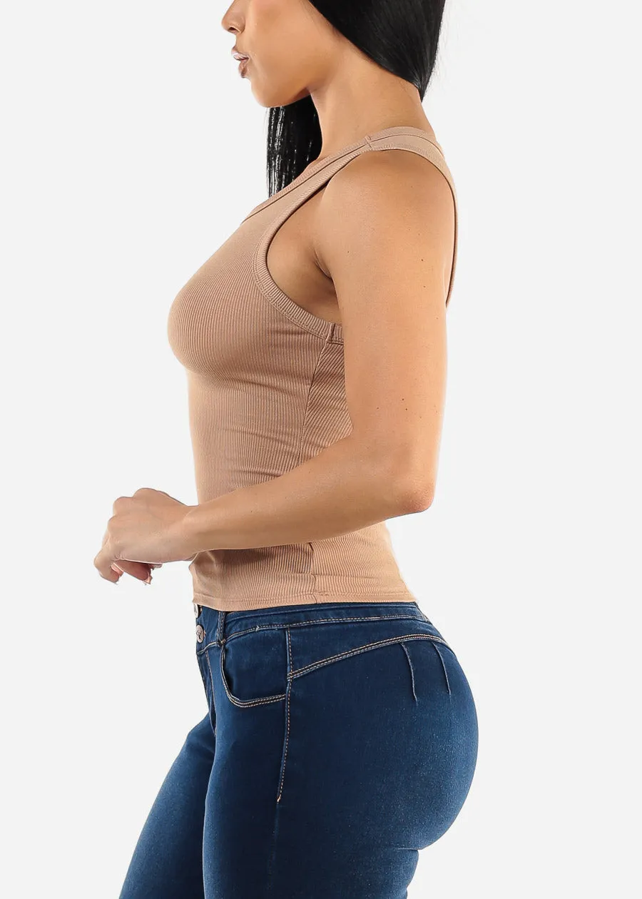 Sleeveless Crewneck Ribbed Crop Top Taupe sold by Moda product image thumbnail 3