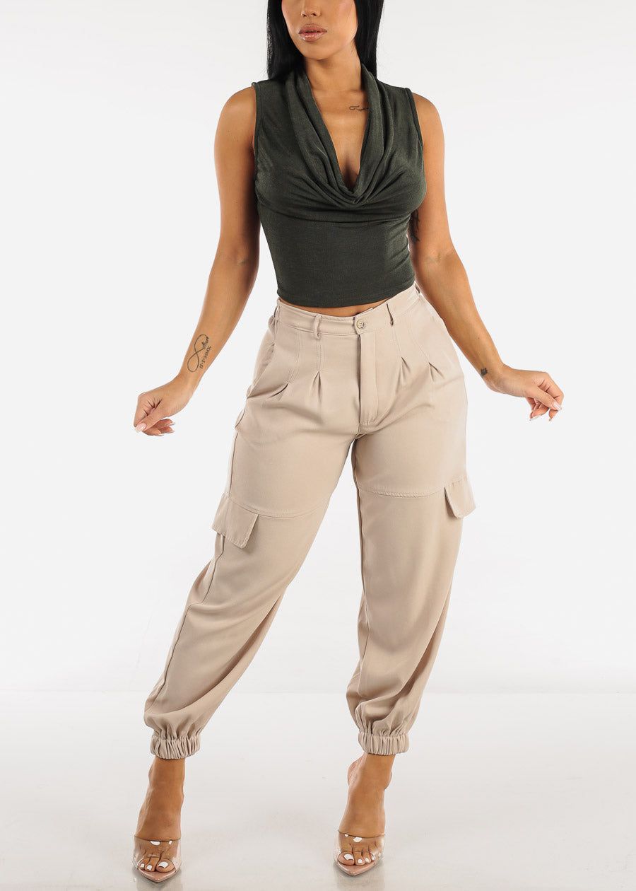 Drape Cowl Neck Sleeveless Top Olive sold by Moda product image thumbnail 2