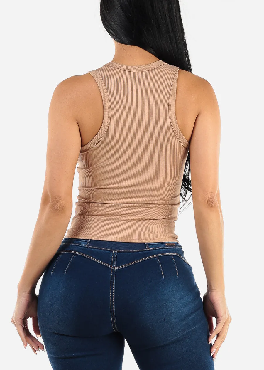 Sleeveless Crewneck Ribbed Crop Top Taupe sold by Moda product image thumbnail 4