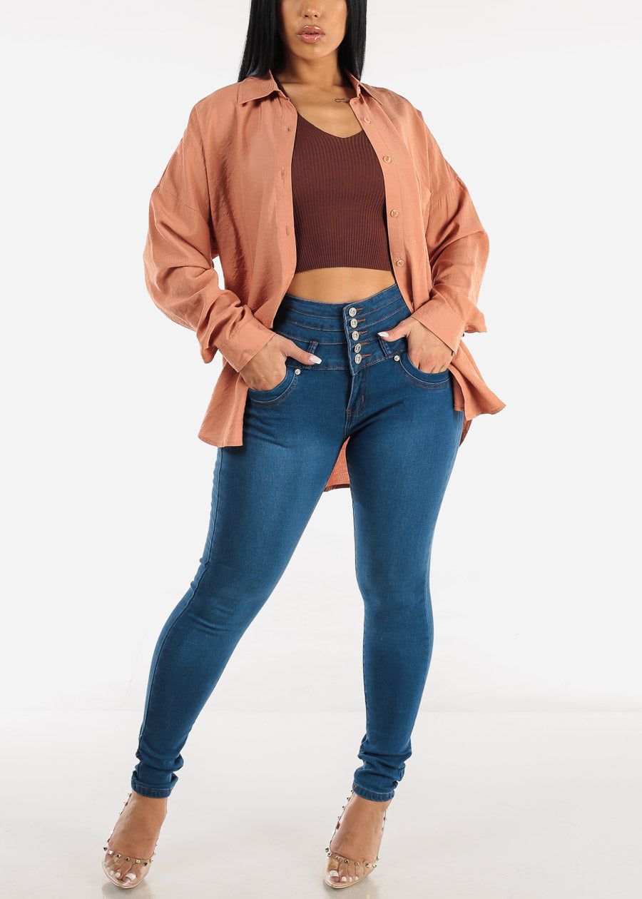 Super High Waisted Butt Lifting Skinny Jeans w Brown Stitching sold by Moda product image thumbnail 2
