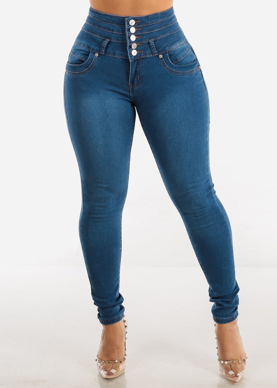 Super High Waisted Butt Lifting Skinny Jeans w Brown Stitching sold by Moda product image thumbnail 3