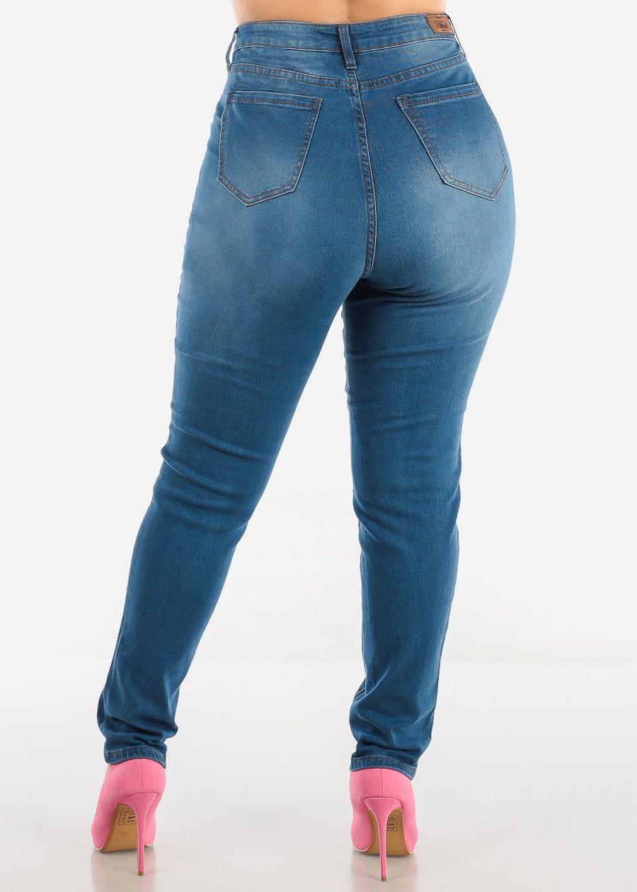 PLUS SIZE High Waisted Whisker Skinny Jeans Med Wash sold by Moda product image thumbnail 3