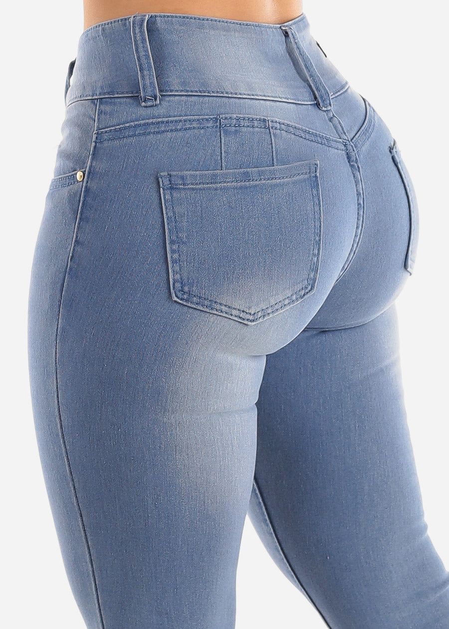 Butt Lifting High Waisted Skinny Jeans Light Wash sold by Moda