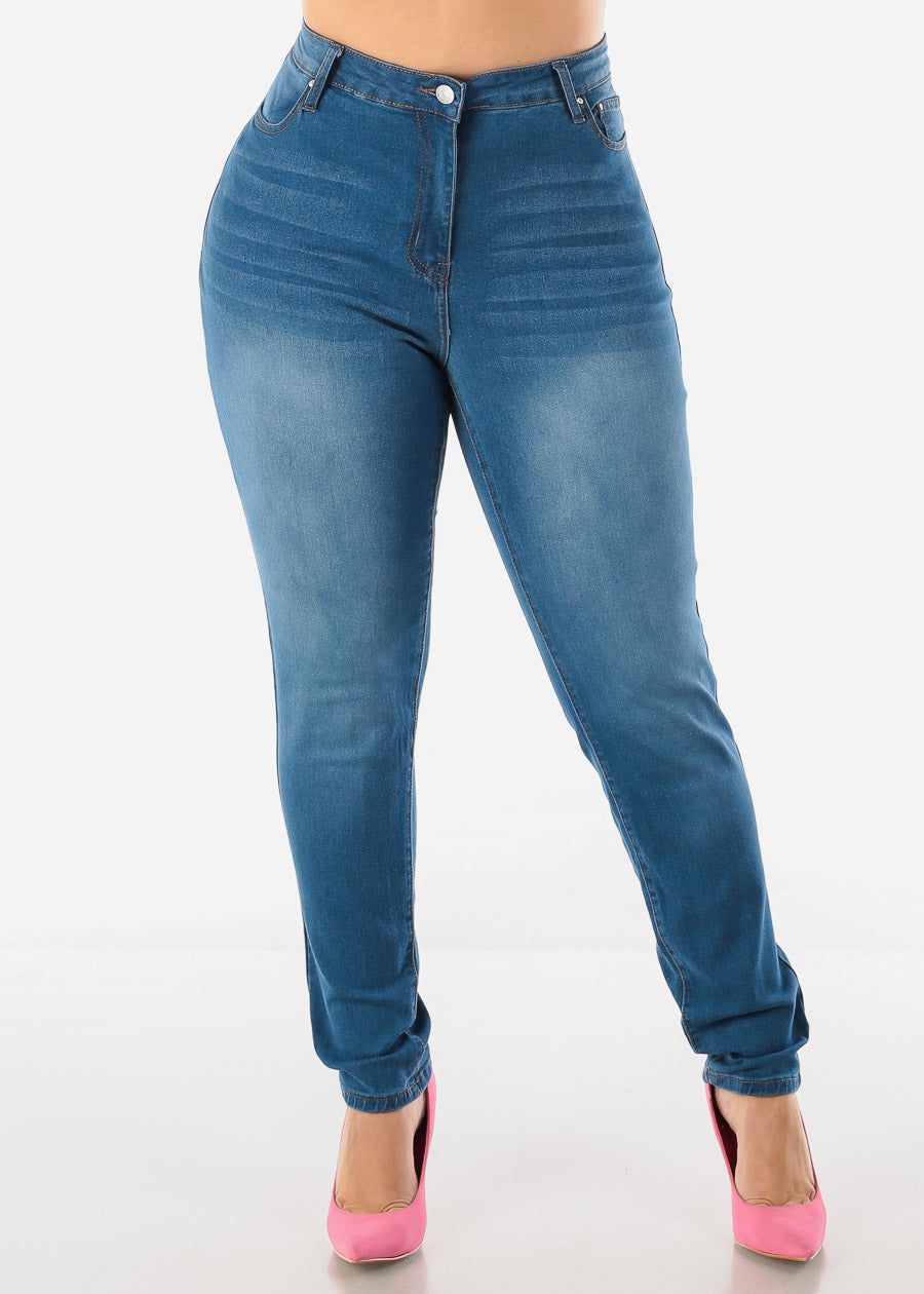 PLUS SIZE High Waisted Whisker Skinny Jeans Med Wash sold by Moda