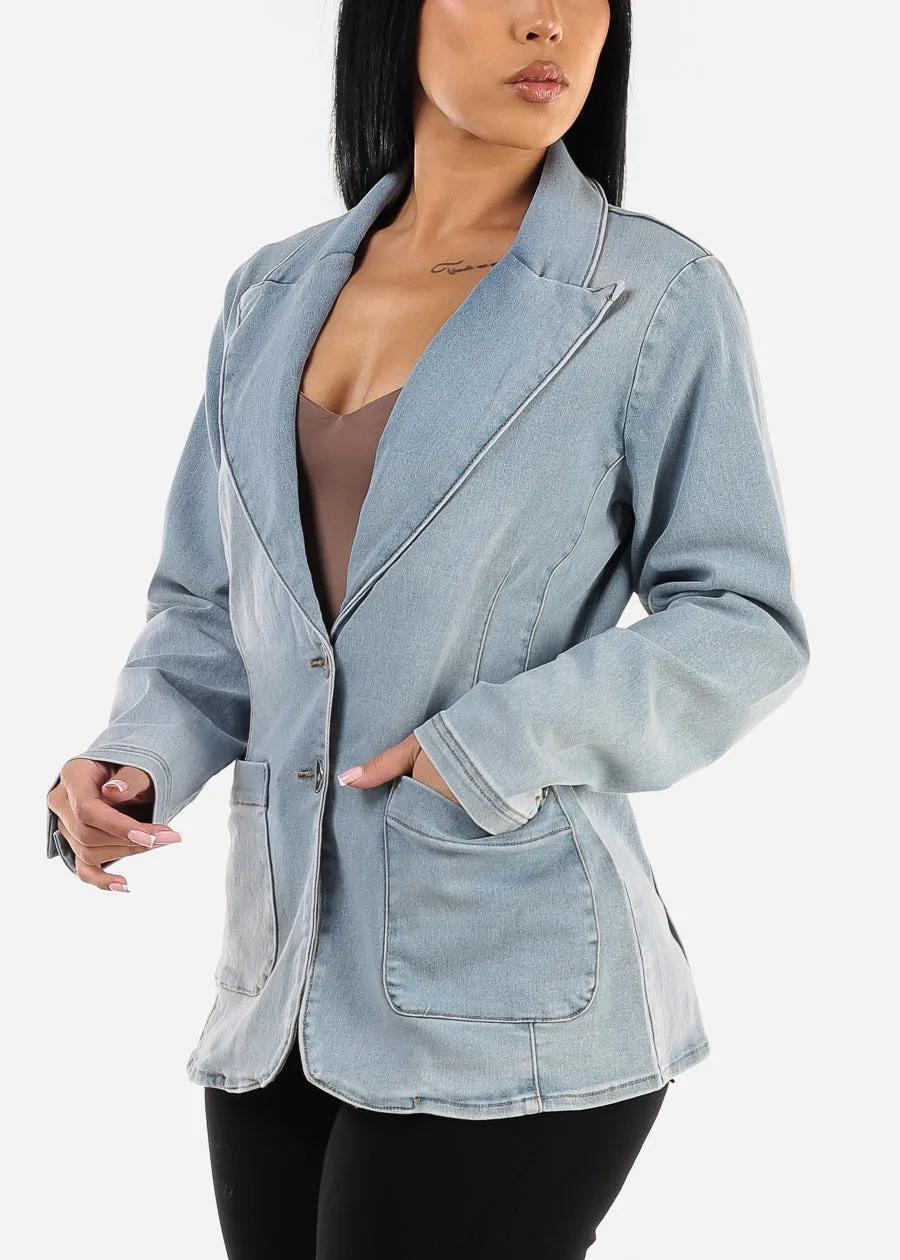 Long Sleeve Light Denim Blazer w Pockets sold by Moda product image thumbnail 5