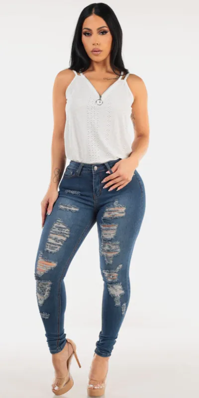 Sleeveless Ripped Skinnies Look sold by Moda