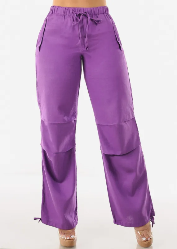 Purple Linen High Waisted Knee Pleats Jogger Pants sold by Moda