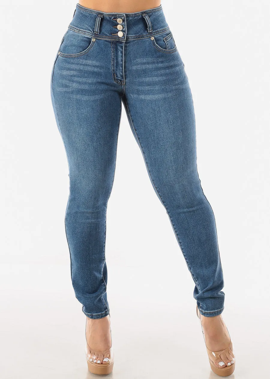 Super High Waist Butt Lifting Skinny Jeans Med Blue sold by Moda product image thumbnail 3