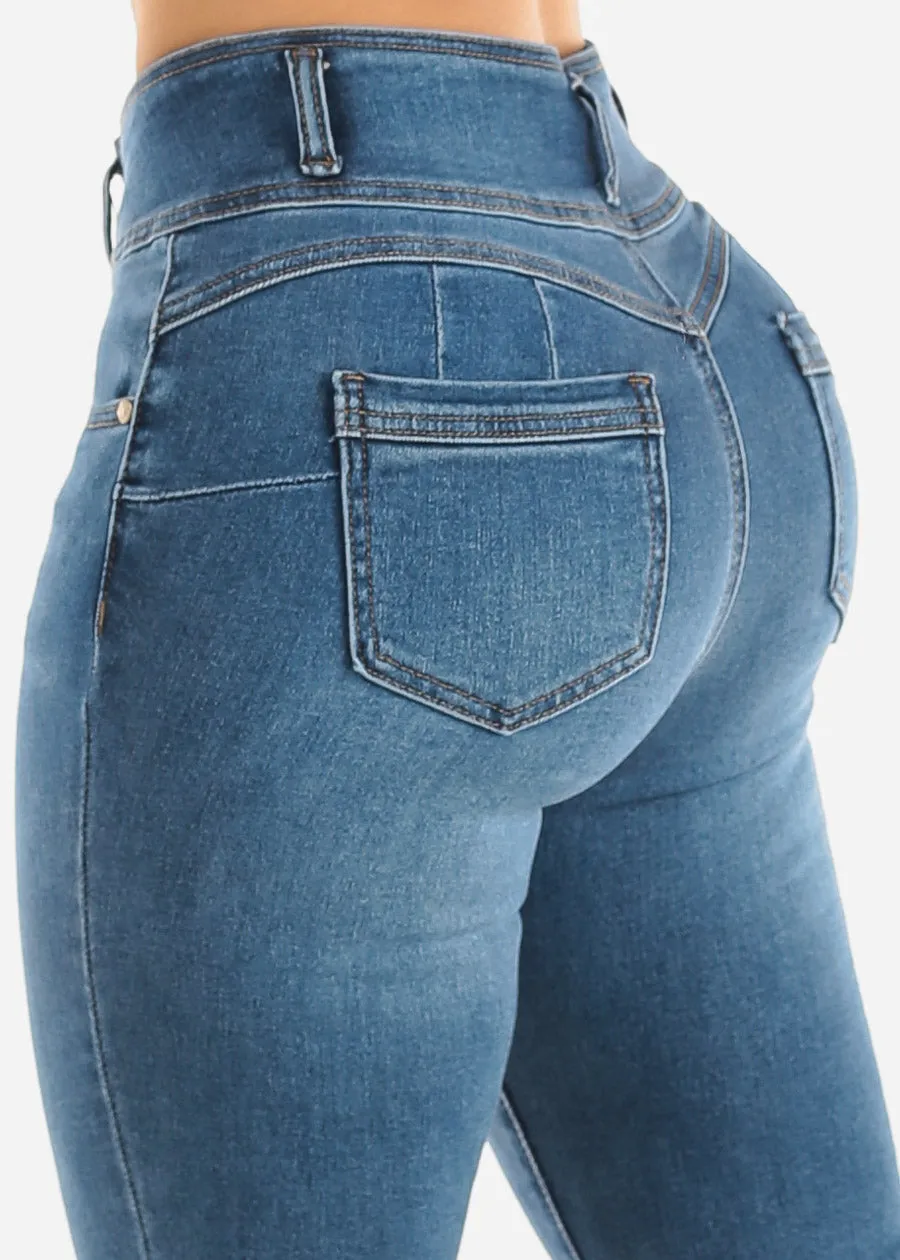 Super High Waist Butt Lifting Skinny Jeans Med Blue sold by Moda