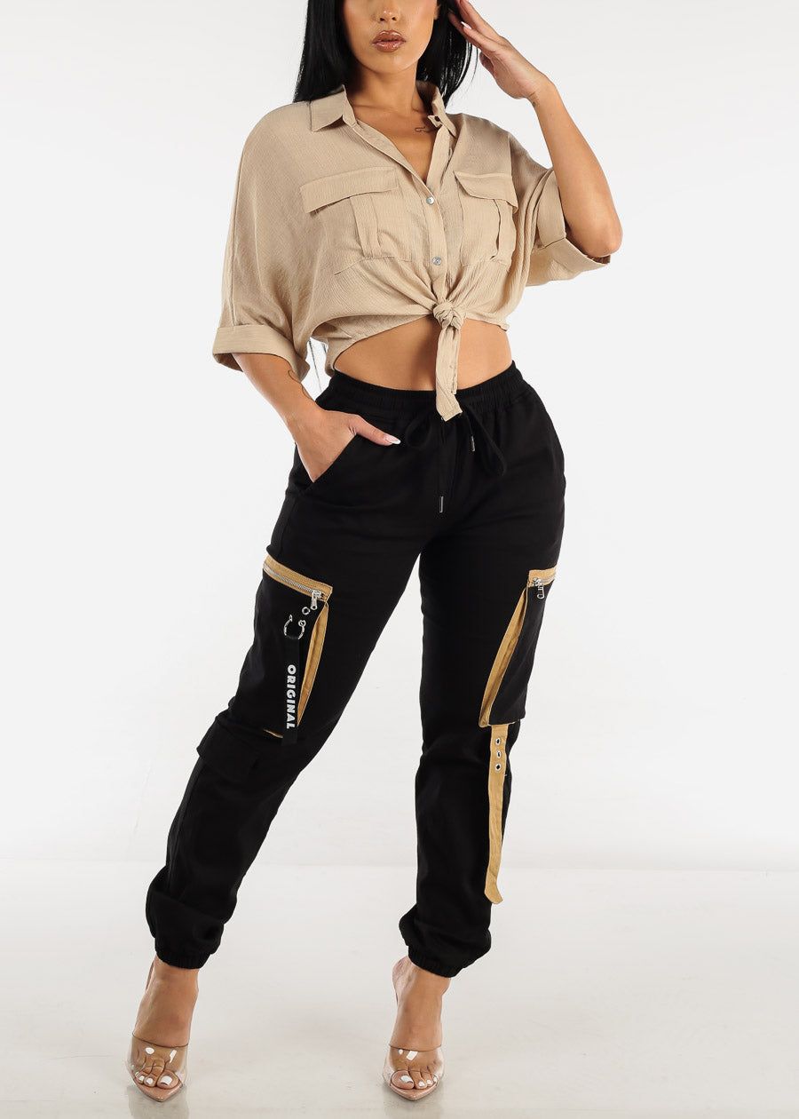 High Waist Black Cargo Jogger Pants sold by Moda product image thumbnail 3