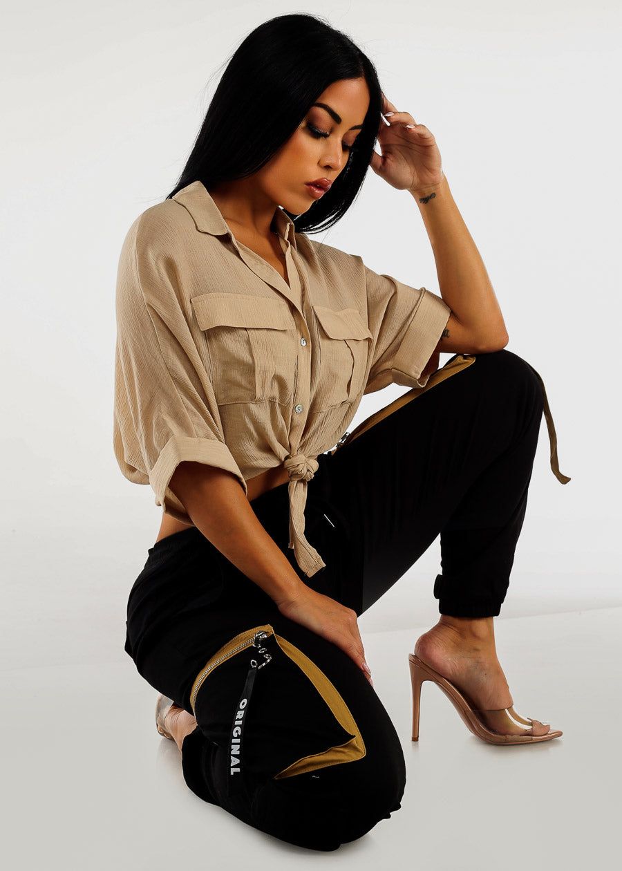 High Waist Black Cargo Jogger Pants sold by Moda product image thumbnail 2