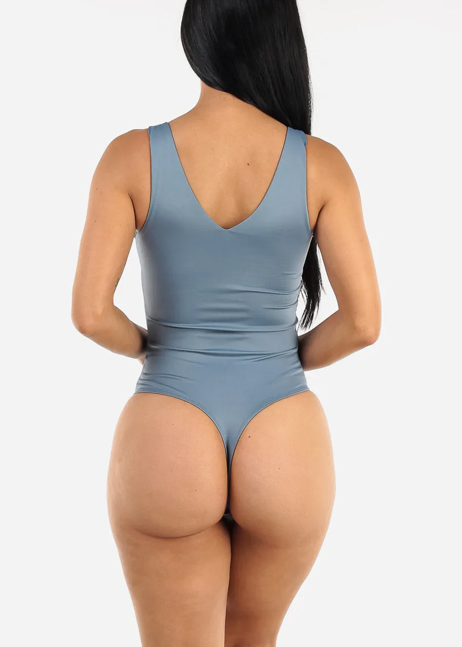 Seamless Vneck Sleeveless Thong Bodysuit Dusty Blue sold by Moda product image thumbnail 4