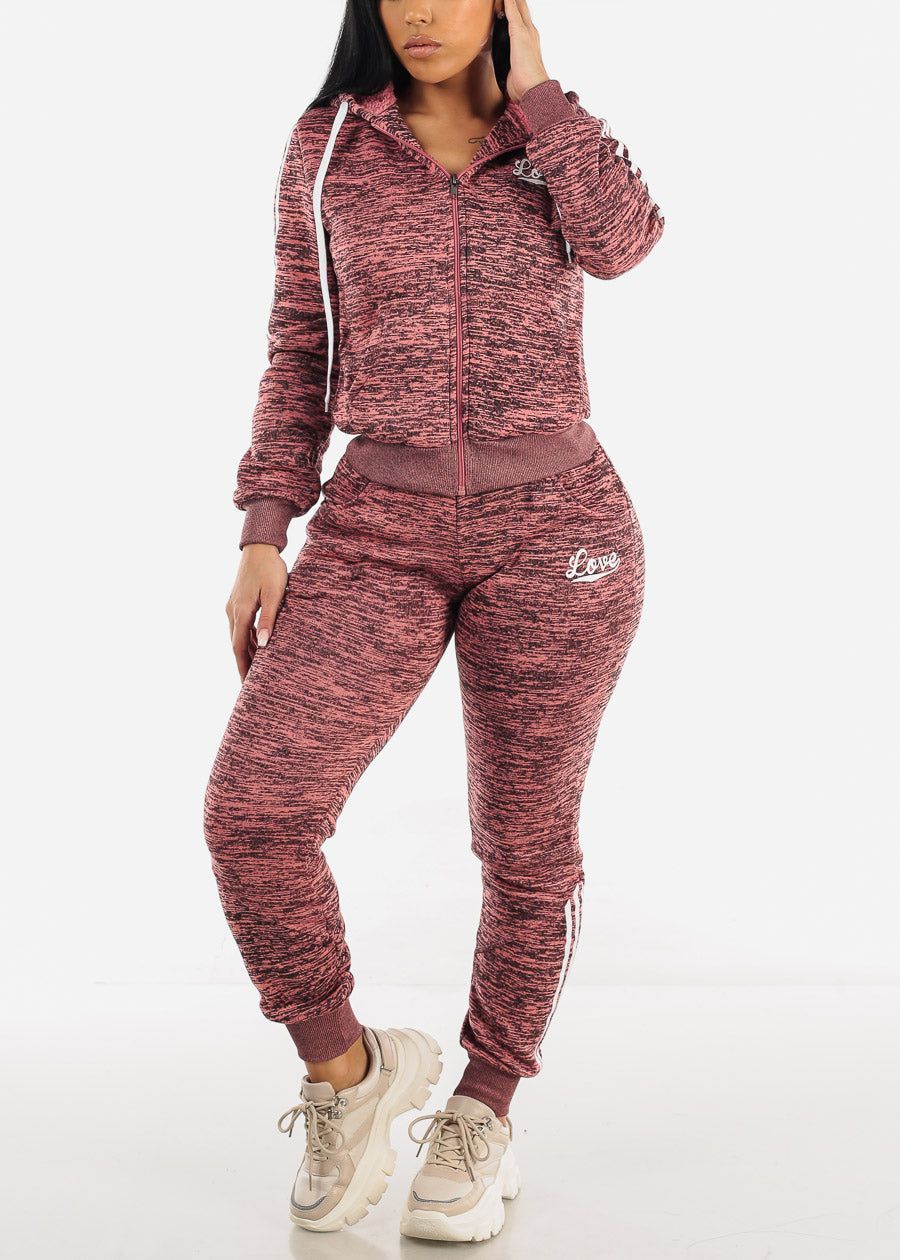 Printed Fleece Zip Up Hoodie & Jogger Sweatpants Mauve ( 2 PCE SET) sold by Moda product image thumbnail 4