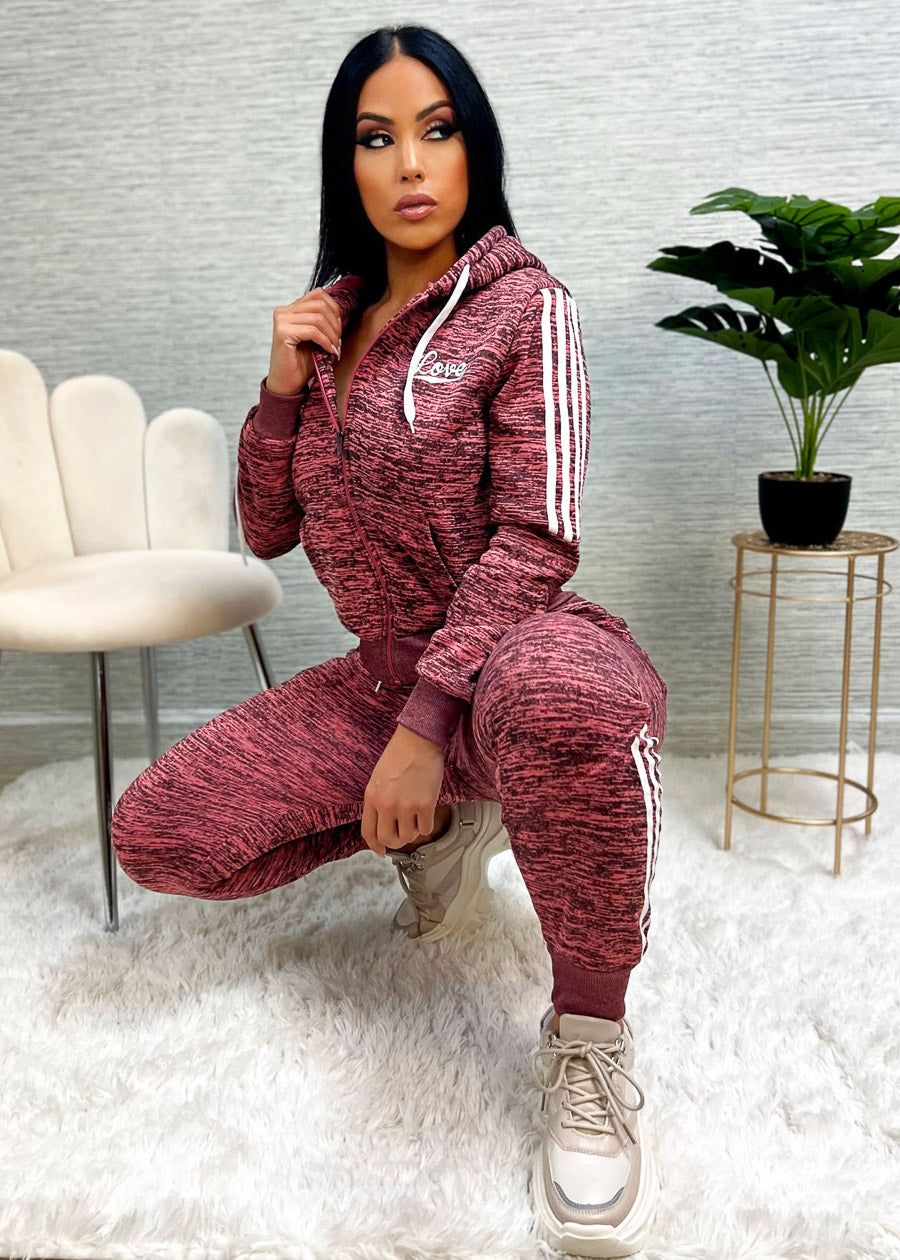 Printed Fleece Zip Up Hoodie & Jogger Sweatpants Mauve ( 2 PCE SET) sold by Moda