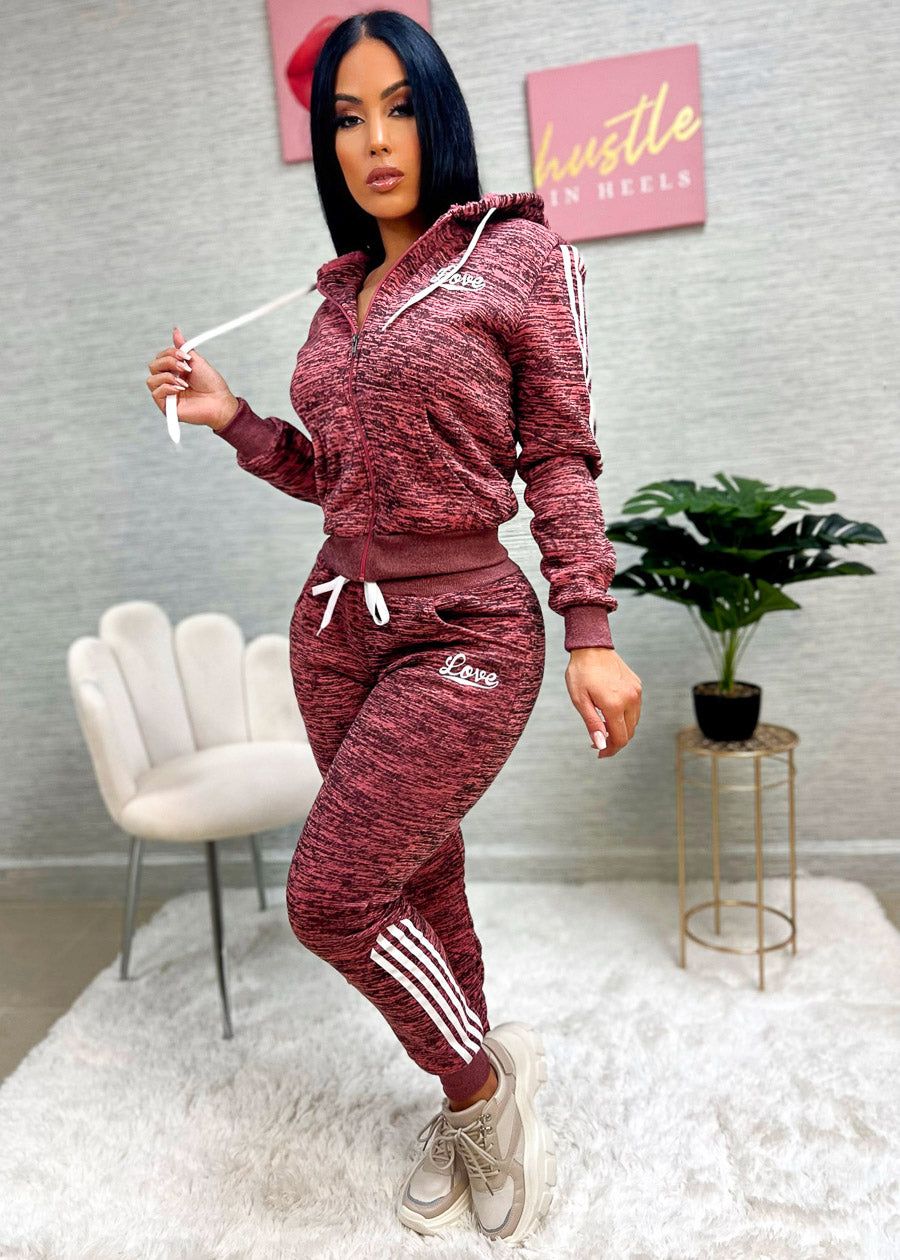 Printed Fleece Zip Up Hoodie & Jogger Sweatpants Mauve ( 2 PCE SET) sold by Moda product image thumbnail 2