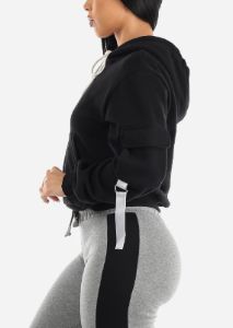 Long Sleeve Black Fleece Pullover Hoodie w Cargo Pocket sold by Moda