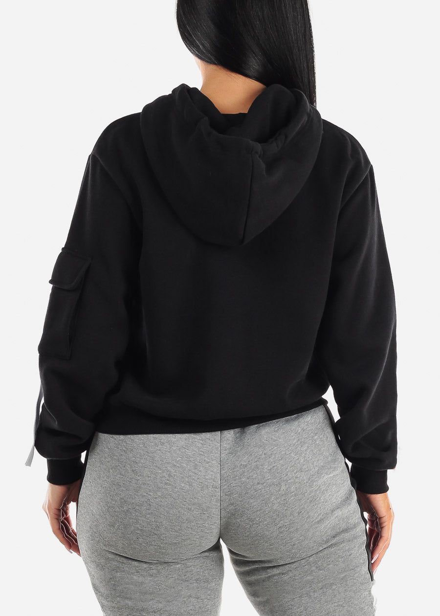 Long Sleeve Black Fleece Pullover Hoodie w Cargo Pocket sold by Moda product image thumbnail 4