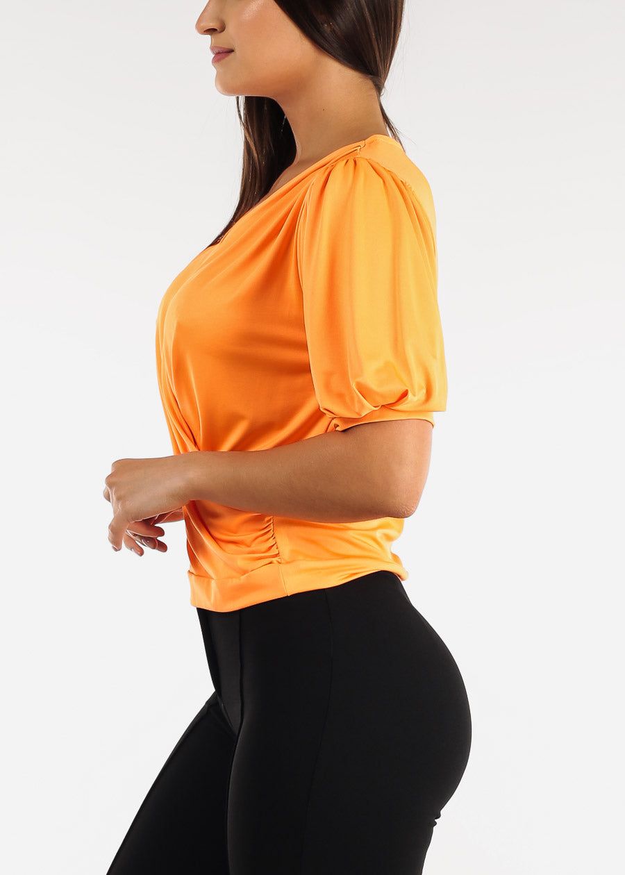 Short Puff Sleeve Surplice Top Orange sold by Moda product image thumbnail 3