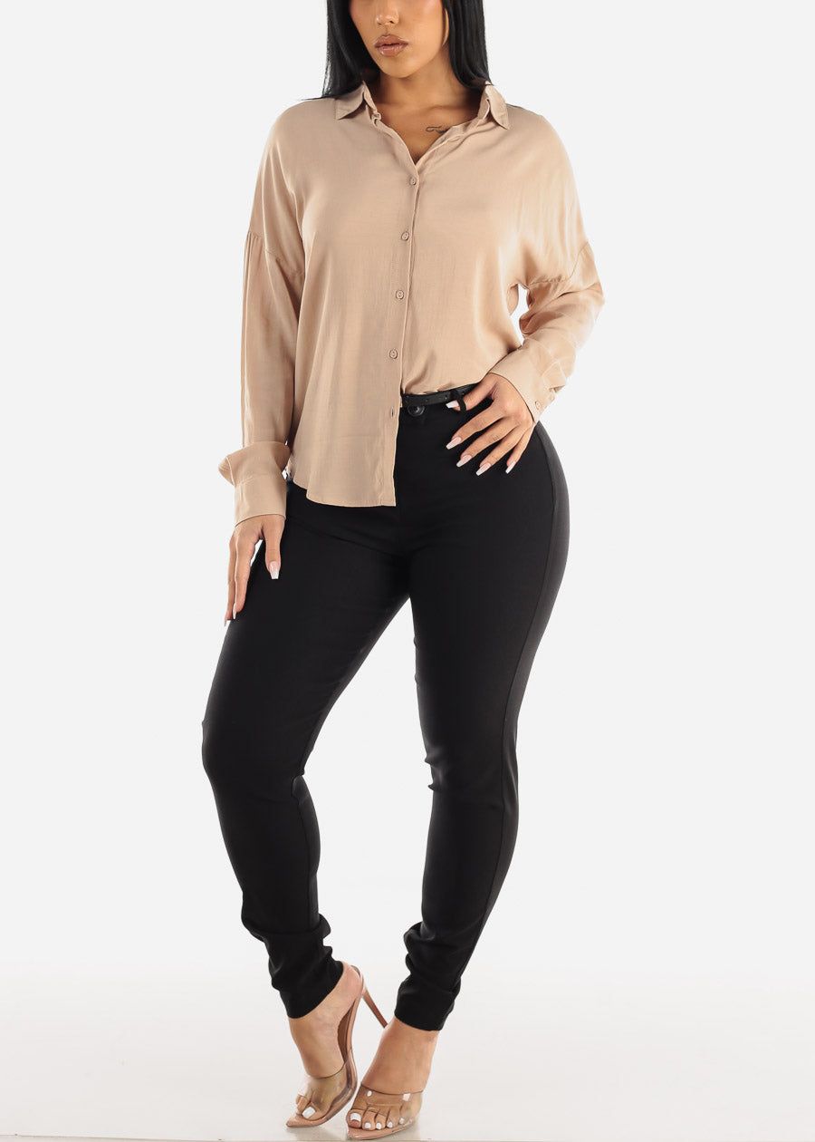 Black High Waist Dressy Skinny Pants with Belt sold by Moda product image thumbnail 2