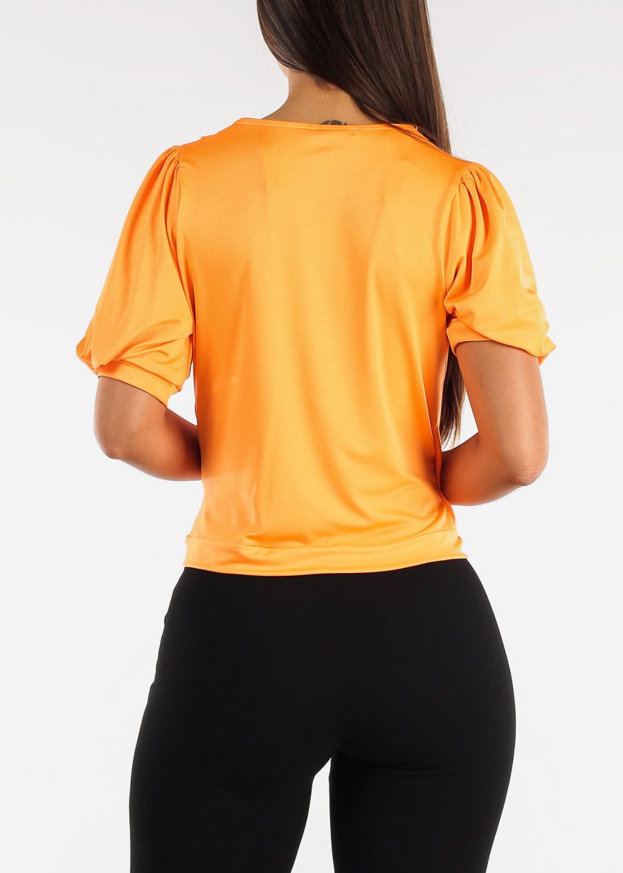 Short Puff Sleeve Surplice Top Orange sold by Moda product image thumbnail 4