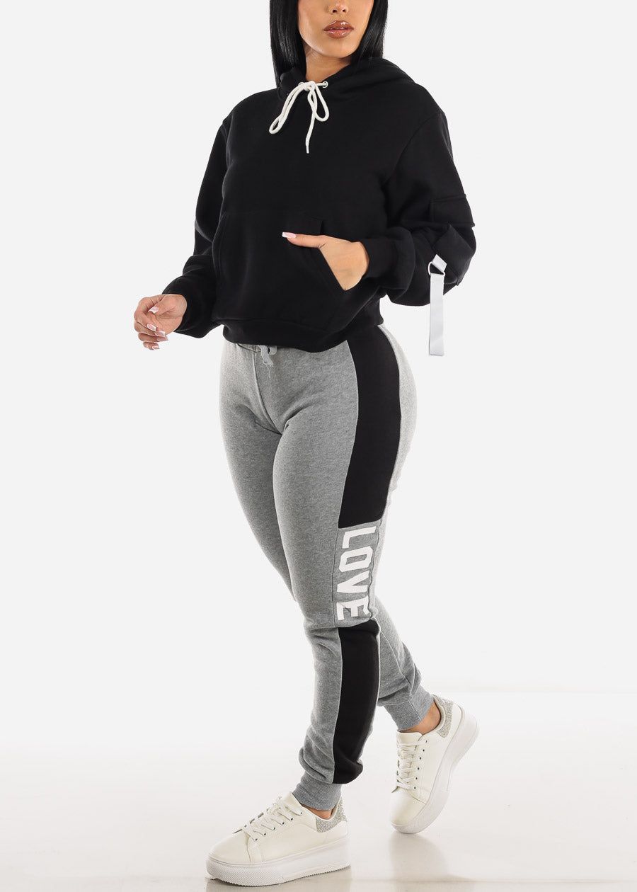 Long Sleeve Black Fleece Pullover Hoodie w Cargo Pocket sold by Moda product image thumbnail 2