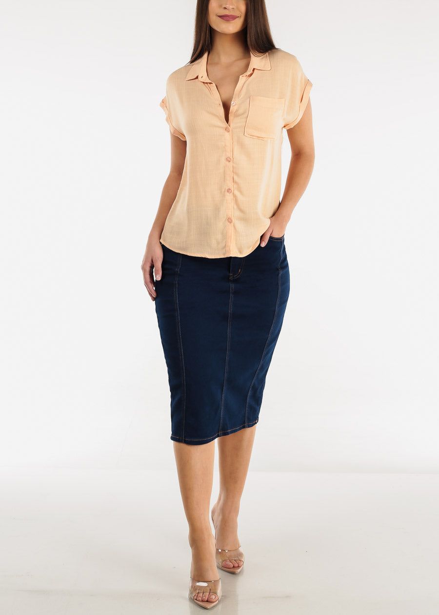 Cap Sleeve Button Down Woven Shirt Light Peach sold by Moda product image thumbnail 2