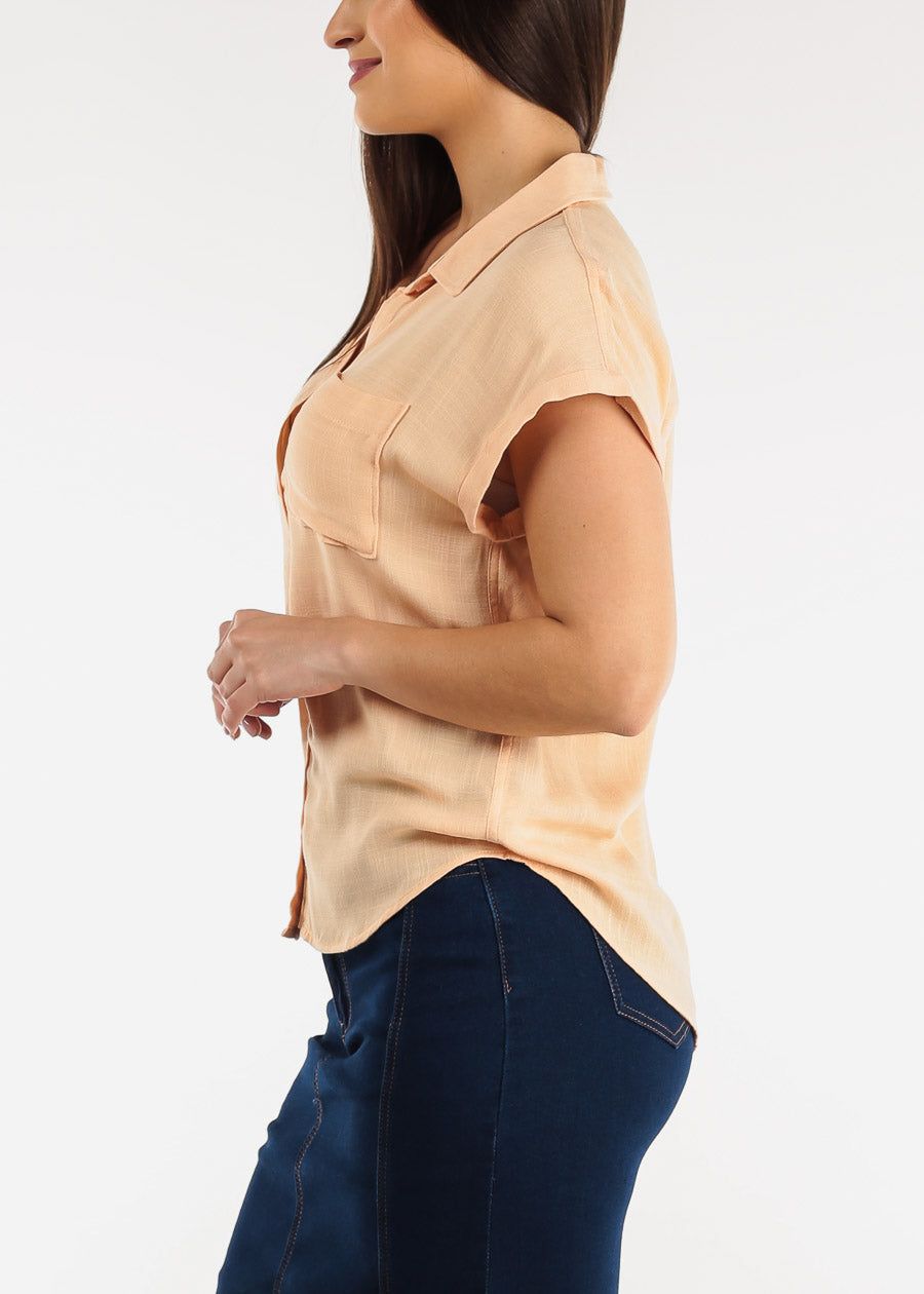 Cap Sleeve Button Down Woven Shirt Light Peach sold by Moda product image thumbnail 3