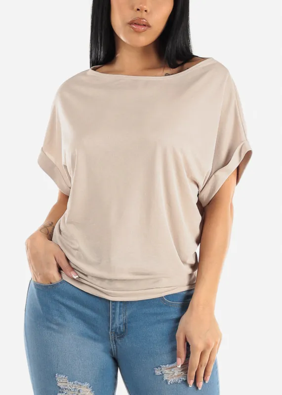 Boat Neckline Short Cap Sleeve Blouse Oyster sold by Moda