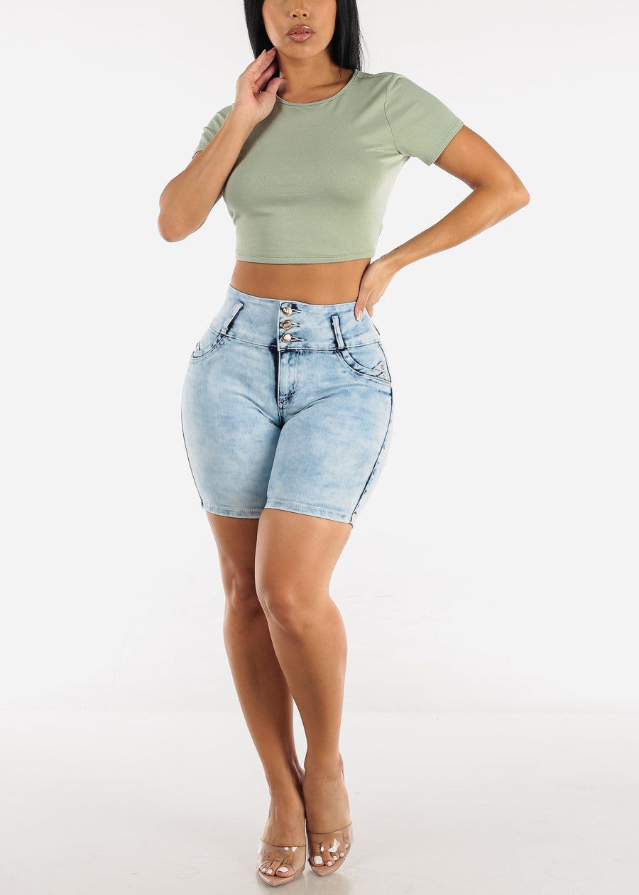 Short Sleeve Open Back Strappy Sage Crop Top sold by Moda product image thumbnail 2